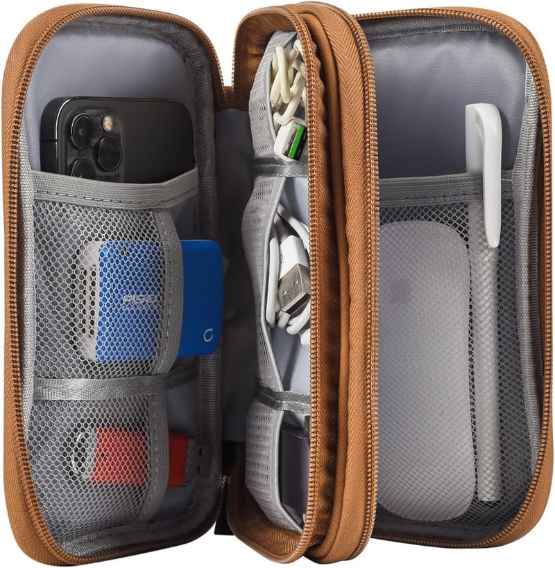 CAOODKDK Electronic Organizer Travel Cable Accessories Case, Electronic Organizer Bag, Waterproof Electronic Accessories Organizer Case for Power Bank, Charging Cords, Chargers, Earphone, USB Cable - Brown - Image 3